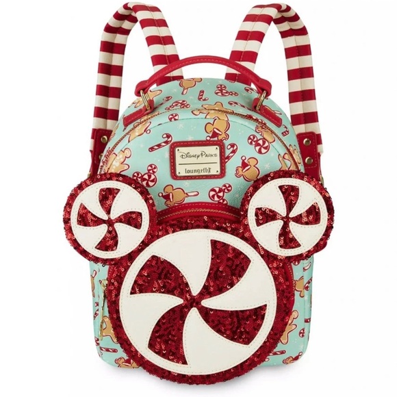Disney Other - 2022 Disney Parks Christmas Holiday Peppermint Candy Cane Loungefly BackpackNWOT
